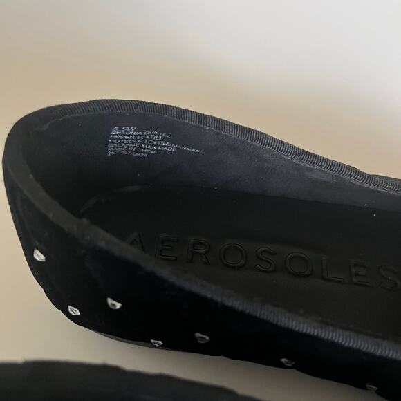 AEROSOLES 'Betunia' 8.5 WIDE Quilted Black Velvet Jeweled Loafer Smoking Flat - Picture 4 of 8